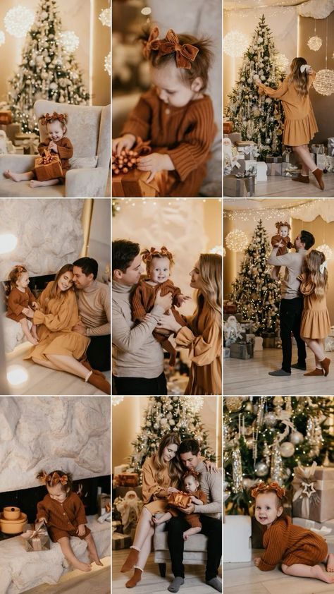 40 Easy & Affordable Christmas Decor Ideas For Family Family Xmas Photoshoot, Baby And Christmas Tree Photo, Family Pictures By Christmas Tree, Christmas Picture Poses Family, Family Pictures Christmas Tree, Christmas Outfits For Photoshoot, New Year Family Photoshoot Ideas, Christmas Tree Pictures Family Indoor, Christmas Photoshoot Ideas For Family