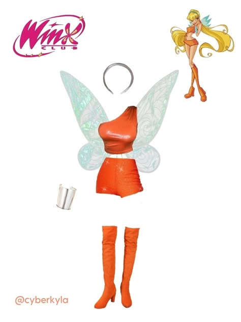 ⊹˚. ♡ stella from winx club ♡ .˚⊹ all items from shein. top: 19445846 ʚɞ shorts: 18213313 ʚɞ shoes: 23110101 ʚɞ headband: 17216772 ʚɞ bracelet: 13748516 ʚɞ wings: 18263520 Orange Winx Fairy Costume, Stella From Winx Club Costume, Stella Winx Club Halloween Costume, Stella Halloween Costume, Stella Winx Halloween Costume, Stella Winx Club Costume, Stella Winx Club Outfit, Winx Club Costumes, Winx Club Halloween