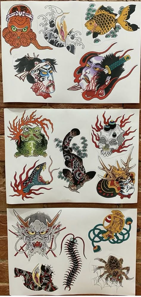 Vintage Japanese Tattoo Flash, Japanese Traditional Tattoo Black, Japanese Flash Sheet, Japanese Traditional Flash, Japanese Traditional Tattoo Flash, Japanese Flash Tattoo, Yokai Tattoo, Japanese Tattoo Flash, Ink Nails