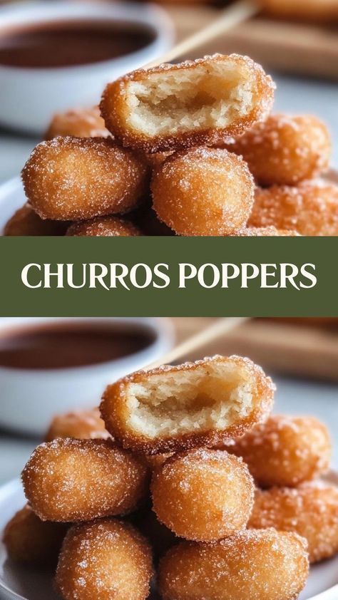 Bite-sized churro bliss! These Churro Poppers are coated in cinnamon-sugar goodness—perfect for satisfying your sweet tooth in every bite! 🍩✨ #ChurroLovers #CinnamonSugarDelight #SweetBites #PopperPerfection #SugarRush #BiteSizedBliss #SweetTreats #DessertGoals #FoodieHeaven #SnackAttack Sopapilla Cheesecake Bites, Yummy Sweet Treats, Mexican Sweets Recipes, Sweet Appetizer Recipes, Mexican Snacks Recipes, Mexican Style Desserts, Savory Treats For Party, Food Truck Desserts Ideas, Small Desert Ideas