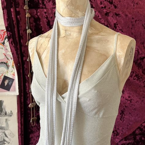 vintage silver skinny scarf ❄️ a Hannah Montana... - Depop The Fringe, Hannah Montana, Vintage Silver, Halter Top, Pretty Outfits, Montana, Wardrobe, Silver, Fabric