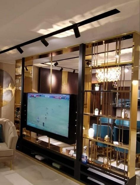 Reception Partition Design, Rotating Tv Partition, Wooden Partition With Tv Unit, Rotating Tv Unit Partition, Rotating Tv Stand Room Dividers, Living Tv Unit Design Modern, Tv Room Divider, Rotating Tv Unit, Tv Partition