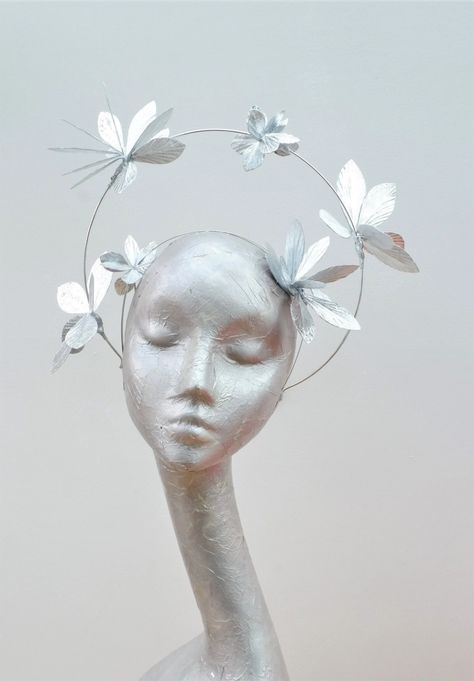 A beautiful delicate silver wire fascinator with silver metallic faux leather orchids attached to a Halo Alice band. Silver Fascinator, Wedding Band Silver, Carnival Festival, Alice Band, Birthday Party 21, Stylish Hats, Wedding Hair Accessories, Silver Wire, Bridal Accessories