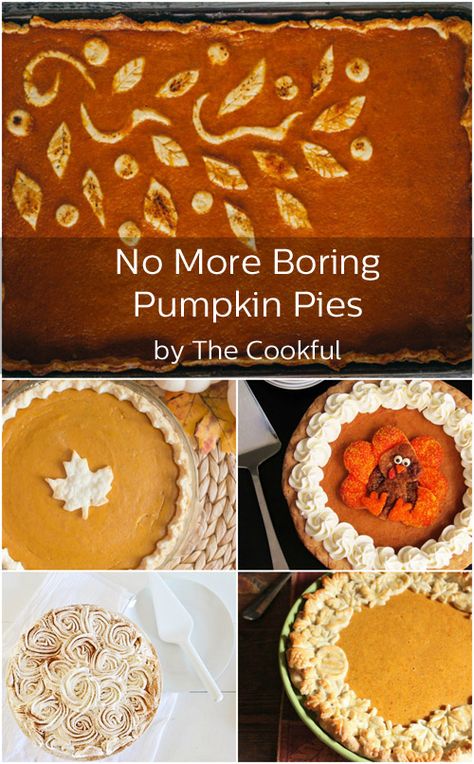 No more boring pumpkin pies. Check out 7 gorgeous pie decorating ideas at The Cookful Pumpkin Pie Crust, Pumpkin Pie Bars Recipe, Pie Decoration, Bbq Desserts, Pie Bar Recipes, Thanksgiving Pumpkin Pie, Easy Thanksgiving Recipes, Pumpkin Pie Bars, Pumpkin Pies