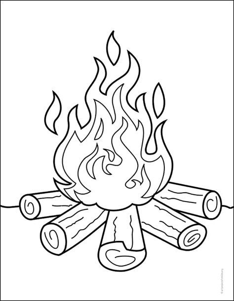 Draw Flames, Camping Crafts Preschool, Campfire Drawing, Vintage Trailer Decor, Fire Cover, Fire Drawing, Preschool Art Activities, Colouring Printables, Easy Coloring Pages