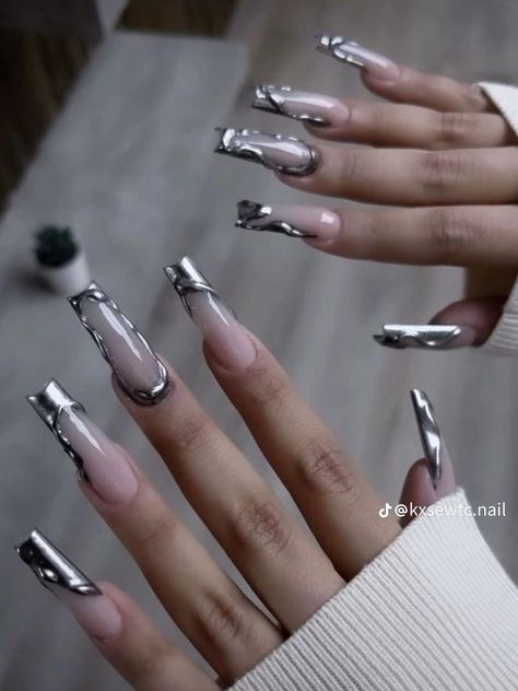 Nail Long, Chrome Nail, Chrome Nails, Square, Nails, Quick Saves