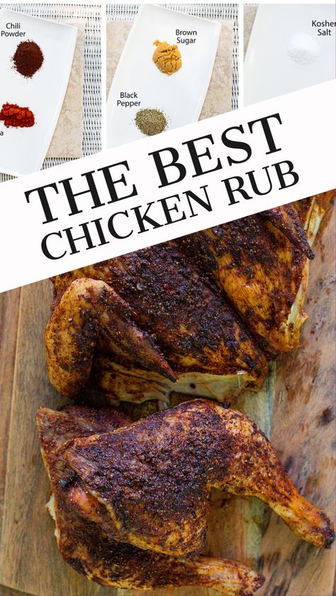 The best chicken dry rub!  This chicken bbq rub is made with only 6 ingredients, and you probably have all of them in your pantry right now!  Loaded with flavor and so easy to make.  Makes grilled or roasted chicken so full of flavor!  Even though I am calling this chicken seasoning, you can use it on pork, beef or seafood! Roasted Chicken Seasoning Recipe, Chicken Dry Rub Recipe Grilling, Chicken Seasoning Recipes Dry Rubs, Bbq Dry Rub Recipes Chicken, Dry Rub For Grilled Chicken, Dry Rub Bbq Chicken, Bbq Chicken Rub, Roast Chicken Seasoning, Chicken Seasoning Recipes