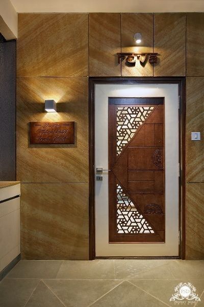 Front Door Elevation Designs, Main Door Elevation, Flat Main Door Design Entrance, Safety Door Design Entrance For Flat, Main Door Wall Design Entrance, Flat Entrance Design Modern, Safety Door Design Entrance, Front Door Entryway Ideas, Door Design Entrance