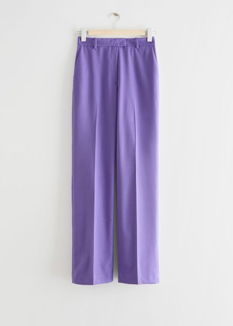 Tailored High Waist Trousers - Lilac - Tailored Trousers - & Other Stories Mustard Pants, Side Stripe Trousers, Sleeveless Turtleneck Top, Sheer Pants, Puff Sleeve Cardigan, High Waist Trousers, Purple Pants, Chic Party, Sleeveless Turtleneck