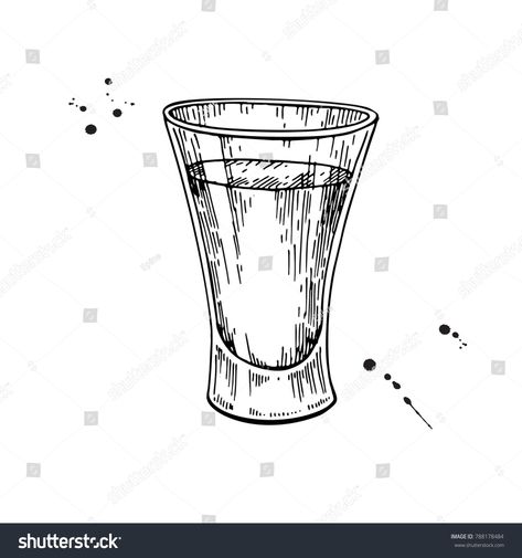 Alcoholic Drawing Sketches, Shot Glass Tattoo Ideas, Vodka Tattoo, Vodka Drawing, Shot Glass Drawing, Alcohol Bottle Art, Shot Glass Tattoo, Vodka Illustration, Sketch Object