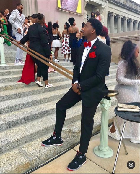 Senior Prom Men Outfit, Sweet 16 Men Outfit, Hollywood Theme Prom Outfits Men, Sneakerball Outfits For Men, Dunks With Suit, Sneaker Ball Men Outfit, Prom Suit With Jordans, Black Prom Outfit Men, Homecoming Outfits High School