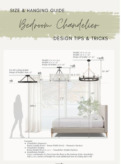 Chandelier Size Guide, Scale And Proportion, Bedroom Chandelier, Condo Living Room, Bedroom Pendant, Bedroom Light Fixtures, Interior Design Guide, Bedroom Ceiling, Chandelier Bedroom