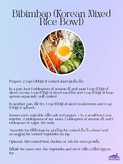 Bibimbap Recipe, Mixed Rice, Savory Foods, Korean Recipes, K Food, Korean Dishes, Rice Milk, Coconut Rice, Bean Sprouts