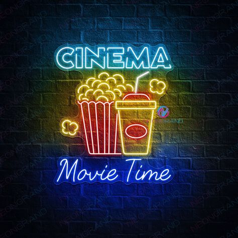 Cinema Neon Sign Movie Time Neon Light Movie Theater Led Light Cinema Theater Room Wall Decor Movie Home Theater Movie And Popcorn Led Sign ❤️If you want to custom your sign, please feel free to send us your text, font and color or your pictures via Etsy message so we will send a visual of your neon sign for you to check and give you delivery details for approval before you place your order. ❤️Super fast production and shipping - 12 Months warranty - Ready to ship in 1-3 business days - Shipping Movie Theater Basement, Cinema Decoration, Movie Themed Rooms, Cinema Wall, Movie Theater Aesthetic, Light Cinema, Cinema Sign, Light Movie, Cinema Theater