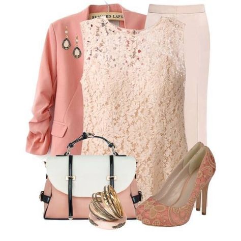 Peach - love the purse! Glam Outfit, Future Clothes, Fashion For Women Over 40, Business Outfit, Complete Outfits, Business Dresses, Everyday Dresses, Lace Blouse, Dream Wardrobe