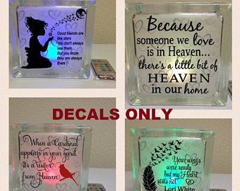 DECAL ONLY Memorial Glass Block Sticker Your Wings were | Etsy Glass Square Blocks Craft Ideas, Glass Block Crafts, Memorial Decals, Pennies From Heaven, Lighted Glass Blocks, Something Blue Wedding, Glass Block, Decorative Tiles, Wedding Pins