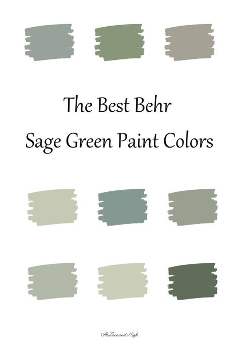 The Best Sage Green Paint Colors from Behr - At Lane and High Green Nursery Behr Paint, Behr Muted Sage Color Palette, Shades Of Green Paint Behr, Behr Clary Sage, Sage Green Accent Wall Behr, Green Nursery Paint Colors Behr, Track Green Behr, Boho Green Paint Colors Behr, Flagstaff Green Behr Paint