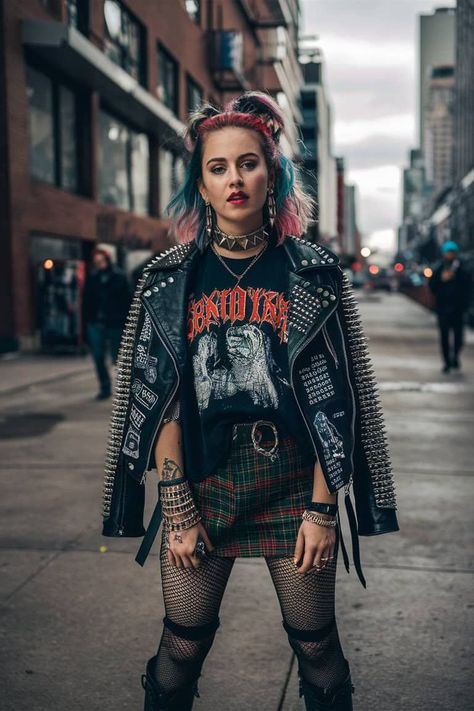 Edgy Concert Outfit Winter, Rock N Roll Party Ideas Outfits, Punk Rock Women Outfits, Download Festival Outfit Ideas, Plus Size Rockstar Outfit, Metal Concert Outfit Ideas Plus Size, 90 Grunge Outfits 90s Fashion, Punk Concert Outfit Ideas, Rock Concert Outfit Ideas Winter