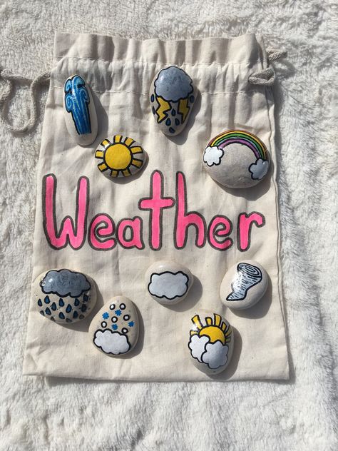 Weather Preschool, Weather Stones, Stone Paint, Story Stones, Weather Activities, Fabric Markers, Preschool Learning, Paint Markers, Early Years