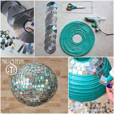 Love this DIY idea for the dance floor!  I can do this!!! Studio Seni, Halloween Fest, 80s Theme Party, Disco Theme, 70s Party, Karaoke Party, 80s Theme, Cd Crafts, Disco Party