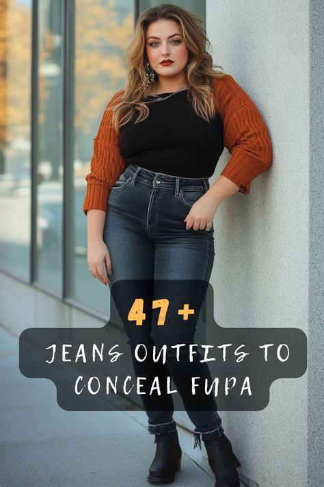 Discover 47 stylish jeans outfits designed to flatter your body and conceals the fupa. From high-waisted cuts to strategic layering, these outfits offer both comfort and confidence. Click to explore these fashion-forward looks and embrace your shape with style! 👖✨ #JeansOutfits #FlatteringFashion #StyleConfidence #FashionInspo #BodyPositive #OutfitIdeas #ComfortAndStyle Plus Size High Waisted Jeans Outfit, Curvy Jeans Outfit, Stylish Jeans Outfit, Jeans For Curvy Women, Bootcut Jeans Outfit, High Waisted Jeans Outfit, Boyfriend Jeans Outfit, Wide Leg Jeans Outfit, Be Uncomfortable