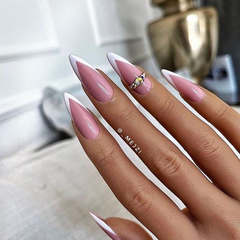 French Stiletto Nails, Pink And White Nails, Pink White Nails, Opal Nails, Stiletto Nails Designs, White Nail Designs, Pink Nail Designs, Stick On Nails, French Tip Nails