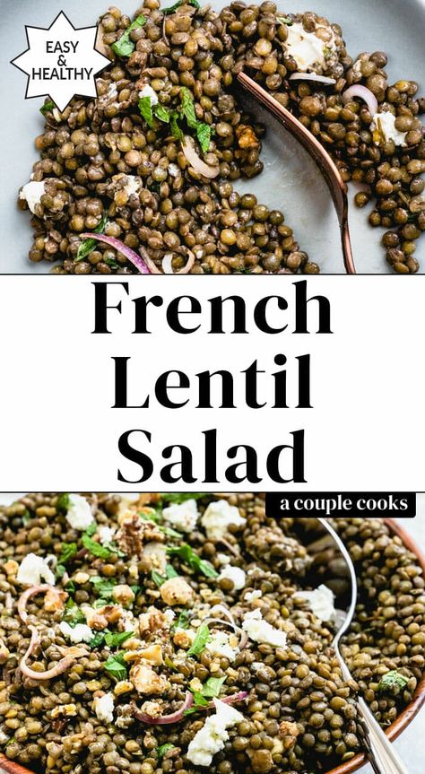 It's easy to make this unique variety of lentils taste incredible! This French lentil salad features a Dijon dressing, shallots, goat cheese and fresh mint. #frenchlentils #frenchlentil #lentilsalad #lentilrecipe #lentils #vegetarian #saladrecipe French Lentil Salad, Green Lentil Recipes, Lentils Nutrition, Best Lentil Recipes, Green Lentil Salad, Lentils Benefits, Lentil Salad Recipes, French Green Lentils, Dijon Dressing