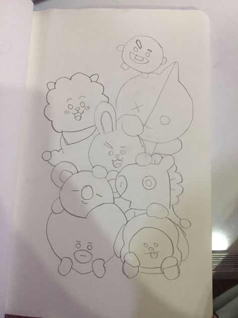 Bt21 Pencil Drawing, Bt21 Sketch Easy, Bts21 Drawing, Easy Bt21 Drawings, Bt21 Drawing Ideas, Jimin Line Art Simple, Bt21 Line Art, Bt21 Easy Drawing, Drawing Ideas Kpop Easy