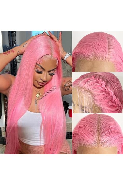 13x6 Pink Synthetic Lace Front Wigs Pre Plucked Long Straight Hair Pastel Pink Lace Front Wigs for Fashion Women Heat Resistant Soft Hair Natural Hairline Pink Wigs For Black Women, Pink Lace Front, Wig Ideas, Pastel Hair, Long Straight Hair, Hair Natural, Synthetic Lace Front Wigs, Soft Hair, Straight Hair