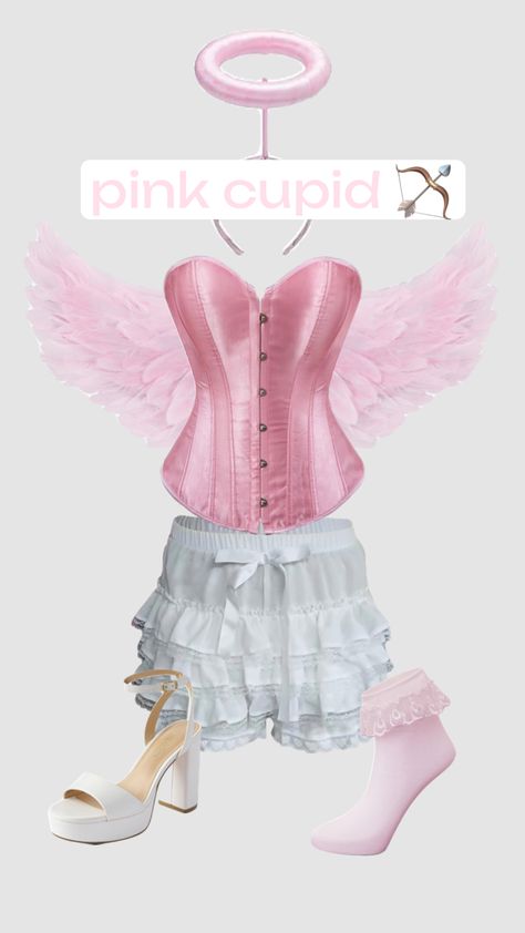 Halloween inspo pink cupid 🏹💕link in bio for storefront Pink And White Halloween Costume, Halloween Costume Ideas Cupid, Pink Costumes Halloween, Light Pink Halloween Costume, Cupid Halloween Costume Ideas, Cupid Outfit Ideas, Cupid Halloween Costume Pink, Halloween Cupid Costume, Halloween Costumes Pink Dress