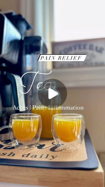 @x3eauty6 on Instagram: "Pain Relief Tea 🫖 🍵 ☕️   Ingredients 🥣   4 cups of filtered water  3 - 1'' coins of ginger  1 Tbl + 1 tsp Powdered Turmeric  1/2 tsp Black Pepper 1/4 tsp Cayenne Pepper 1 Lemon 1-2 Tbl Maple Syrup or Raw Honey to taste (optional)  Instructions 🧑‍🍳   Pour the water into a large sauce pan. Squeeze the lemon into the water and place the squeezed lemons also  Add the remaining ingredients (except the honey) and warm over medium heat. Whisk to combine the spices.  Remove from the heat.  Strain into mugs and stir in raw honey or maple syrup  If you need a quick single serving 🍵 ☕️   Mix 1 heaping tsp of turmeric, pinch of cayene, tiny pinch of black pepper, 1/2 tsp powdered ginger and pour hot water over while whisking to combine. Squeeze half of a lemon  🧘‍♀️ Exe Inflammation Tea, Pain Relief Tea, Tea For Inflammation, Natural Pain Relievers, Anti Inflammation, Into The Water, Sauce Pan, Filtered Water, Single Serving