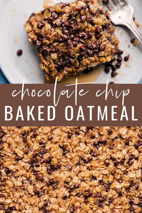 Chocolate Chip Oatmeal Bars Breakfast, Baked Oatmeal Breakfast Cookies, Gluten Free Oatmeal Bars Breakfast, Easy Healthy Baked Oatmeal, Chocolate Chip Cookie Baked Oats, Choc Chip Baked Oats, Peanut Butter Chocolate Chip Baked Oatmeal, Baked Oatmeal With Flaxseed, Oatmeal Baked Breakfast