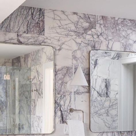 Bathrooms of Instagram on Instagram: "Lilac marble tiles clad the walls of this primary bathroom gut renovation in the Hamptons.   Interiors by @claudiaallegrainteriors  Photo by @marcoriccastudio   . #bathrooms #interiordesign #bathroom #bathroomrenovation #interiors #bathroomdesign #bathroomdecor #bathroomremodel #interiordecor" Lilac Marble, Miami Condo, Primary Bathroom, Marble Tiles, Bathroom Renovation, Bathrooms Remodel, The Hamptons, Bathroom Design, Bathroom Decor