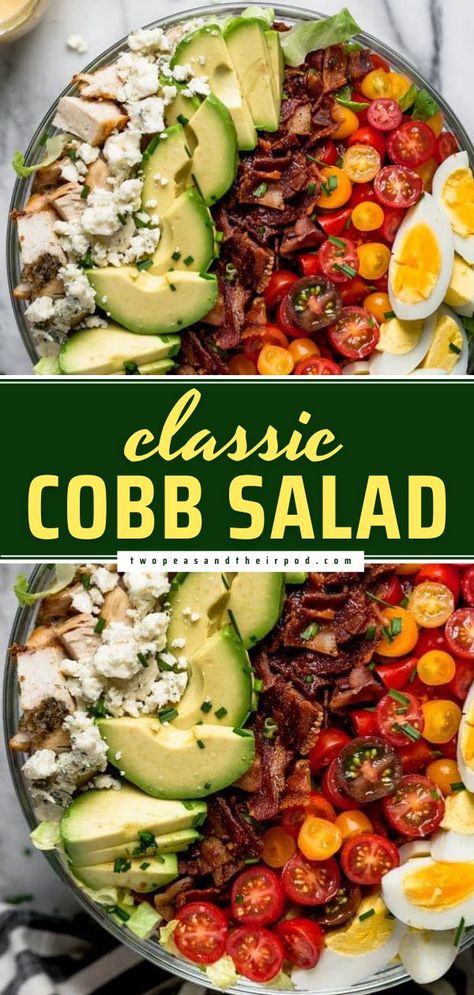 Classic Cobb Salad Recipe, Classic Cobb Salad, Cobb Salad Recipe, Eggs Avocado, Salad With Chicken, Bacon Tomato, Main Dish Salads, Wine Vinegar, Lunch Salads