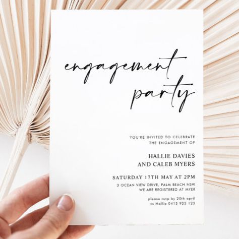 $3.08 | Modern Simple Script Black White Engagement Party #engagement party invitation, minimal engagement invitation, modern engagement, modern script engagement, script font, simple engagement, script engagement invitation, elegant engagement invitation, black and white, classic engagement invitation Black And White Engagement Party, Fall Engagement Party Invitations, Winter Engagement Party, White Engagement Party, Elegant Engagement Party, Retro Wedding Invitations, Christmas Engagement, Engagement Celebration, Black Invitation