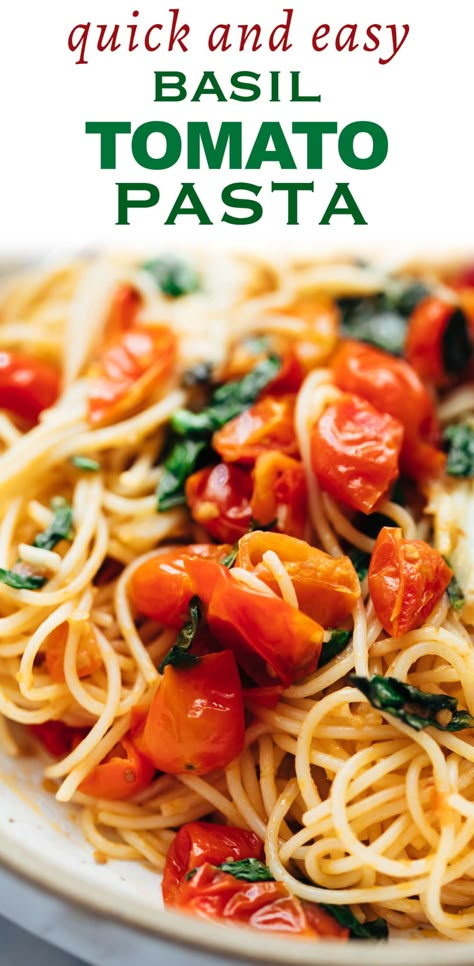 Vegetarian Weeknight Dinners, Basil Pasta Recipes, Tomato Pasta Recipe, Tomato Basil Pasta, Cherry Tomato Pasta, Basil Recipes, Basil Pasta, Tomato Sauce Recipe, Tomato Pasta