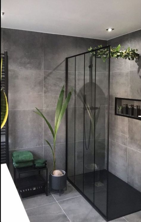 Grey And Green Bathroom Ideas, Bathroom Interior Design Modern Grey, Monochrome House, Monochrome Bathroom, Bathroom Interior Design Modern, Full Bathroom Remodel, Zen Bathroom, Modern Small House Design, Garden Bathroom