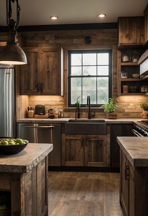 Rustic Galley Kitchen Ideas, Cabin Kitchens Rustic, Alder Kitchen, Rustic Kitchen Backsplash, Old Farmhouse Kitchen, Ranch Kitchen, Cabin Remodel, Dark Wood Kitchens, Cozy Up Your Home