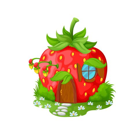 Strawberry fairytale home building of elf dwelling, dwelling, #elf, #building, #Ad Fairytale Home, Strawberry House, House Cartoon, Home Building, Clay Art, Vector Art, Building A House, Fairy Tales, Elf