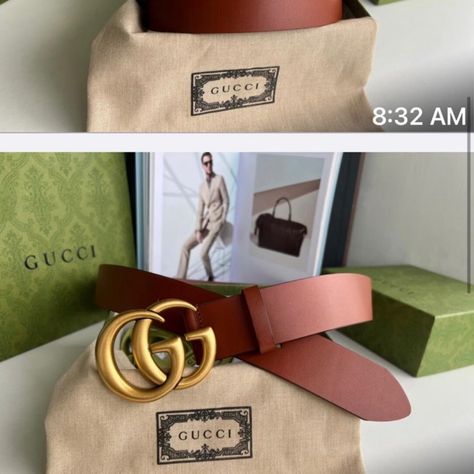 Brand New Brown/Dark Tan Authentic Gucci Belt W/Gold Gg Buckle. Comes W/Cards, Dust Bag, Box, Ribbon All Never Used Or Worn Gucci Belt Bag, Box Ribbon, Belt Brown, Dark Tan, Gucci Accessories, Gucci Belt, New Media, Accessories Branding, Tan Brown