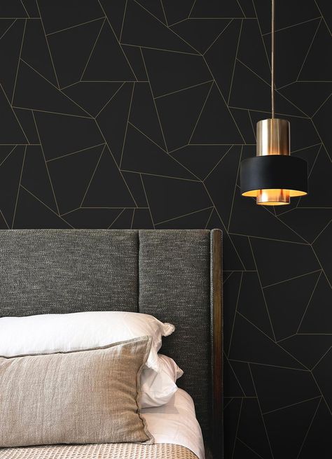 Sleek geometrics add modern flair to any space in just Peel, StickDone! This black and gold peel and stick wallpaper print is the perfect addition to any space in need of some drama. Brilliant Black & Gold Peel and Stick Wallpaper comes on one roll that measures 20.5 inches wide by 18 feet long. Gold Peel And Stick Wallpaper, Wallpaper Print, Wallpaper Samples, Black Wallpaper, Stick Wallpaper, Peel And Stick Wallpaper, Black And Gold, Drama, Sleek