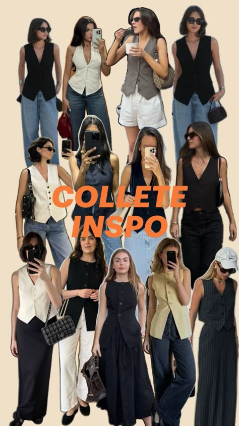 OFFICE LOOK Summer 2 Piece Outfits, Outfits Sleeveless, Collage Outfits, 30s Fashion, Outfit Collage, Aesthetic Outfit Ideas, Capsule Outfits, Office Look, Business Work