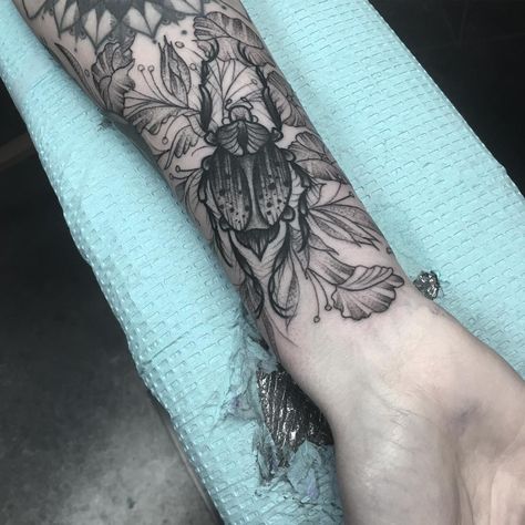 Fun bug and flowers for Kaylee Bug Hand Tattoo, Bug And Flower Tattoo, Bug Sleeve Tattoo, Bug Tattoo Sleeve, Tatto Sleeve, Forearm Sleeve, Flower Wrist Tattoos, Bug Tattoo, Tattoos For Women Half Sleeve