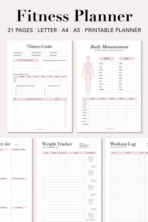 Exercise Template, Workout Log Printable, Minimalist Fitness, Workout Planning, Fitness Binder, Financial Printables, Gym Planner, Planer Organisation, Fitness Journal Printable