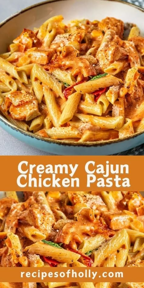 Creamy Cajun Chicken Pasta - Recipes of Holly Cajun Recipes Easy, Chicken Pasta Creamy, Cajun Pasta Recipes, Spicy Chicken Pasta, Creamy Cajun Pasta, Creamy Cajun Chicken Pasta, Creamy Cajun Chicken, Cajun Chicken Pasta Recipes, Pasta Creamy