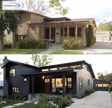 Updated House Exterior, Black Houses, House Makeovers, House Before And After, Exterior House Remodel, Home Exterior Makeover, Exterior Renovation, Exterior Makeover, Casa Exterior