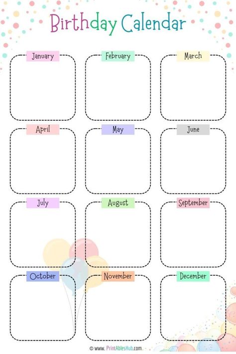 Printable Birthday Calendar Templates Birthday Calendar Classroom, Calander Printable, Printable Birthday Calendar, Birthday Calendar Template, Free Classroom Printables, Family Birthday Calendar, Aesthetic Layout, Calendar Design Template, Birthday Tracker