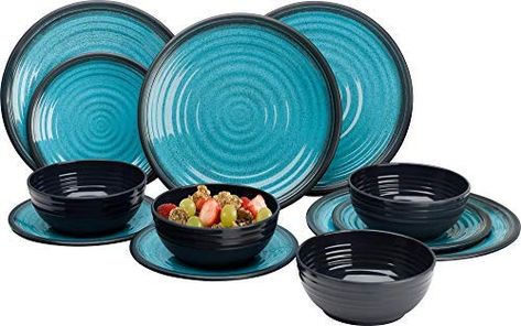 Granite Aqua Premium Plus 12pc Dinner Set Melamine Tableware Dinnerware Caravan Accessories: Amazon.co.uk: Garden & Outdoors Caravan Decor, Campervan Ideas, Plates And Bowls Set, Melamine Dinner Plates, Melamine Bowls, Hiking Essentials, Camping Furniture, Camping Outdoors, Dinner Set