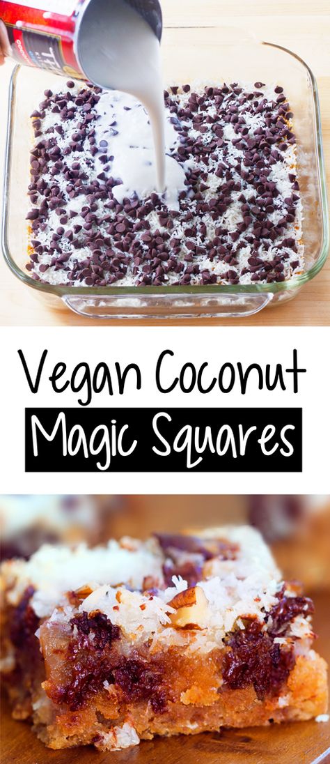 Magic Bars Recipe, Layer Bars, Magic Bars, Square Recipes, Vegan Coconut, Magic Squares, Desserts Vegan, 7 Layer, Bars Recipe