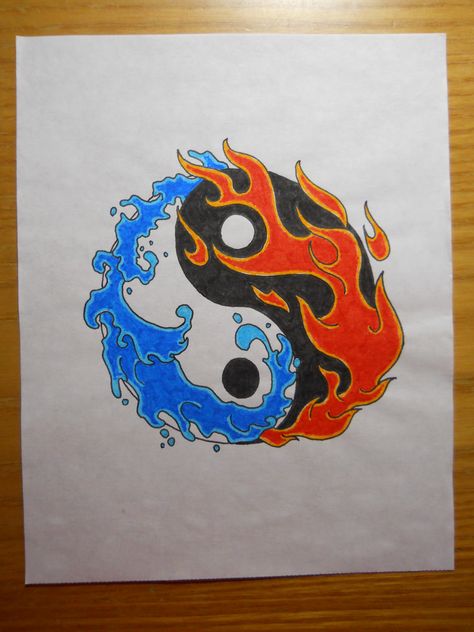 Fire And Water Drawing, Fire And Ice Drawing, Fire Sketch, Ice Drawing, Ying Yang Tattoo, Yang Tattoo, Fire Drawing, Water Drawing, Crafts Room